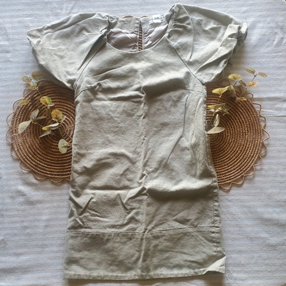 Linen Puffy Sleeve Aline Dress